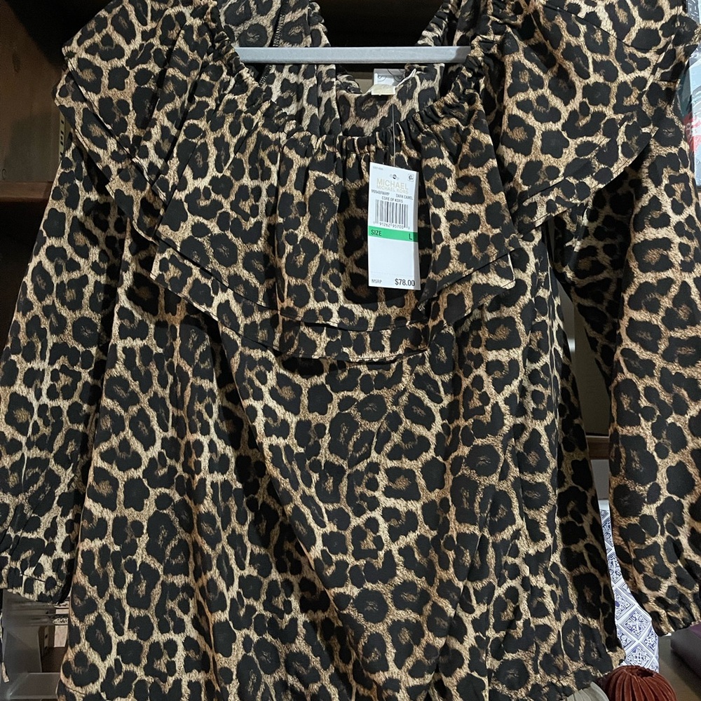 SOLD ** PRICE DROP** Michael Kors Black and Tan Animal Print Blouse